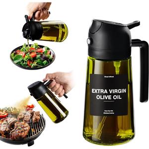 Oil Dispenser for Kitchen - 16Oz / 470Ml Olive Oil Bottle - 2 in 1 Olive Oil Dispenser & Oil Sprayer with Brush - Oil Sprayer for Cooking, Salad, Barbecue Black CXINYI