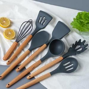 Kitchen Cooking Utensils Set, 33 Pcs Non-Stick Utensils Spatula Set with Holder, Black Wooden Handle Silicone Kitchen Gadgets Utensil Set Umite Chef