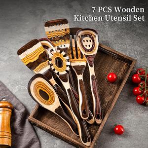 7-Piece Pakkawood Utensil Set – Eco-Friendly Wooden Spoons for Cooking, Durable Kitchen Tools & Perfect Home Gifts for Men & Women Gudamaye