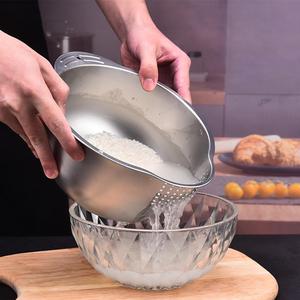 Rice Washer Strainer Bowl, Stainless Steel Washing Bowl for Rinsing Quinoa, Side Drainers Colander for Cleaning Fruits, Vegetables, and Beans - Versatile Kitchen Gadgets No Brand