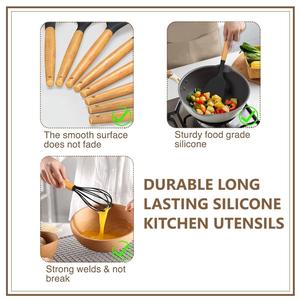 Kitchen Cooking Utensils Set, 33 Pcs Non-Stick Utensils Spatula Set with Holder, Black Wooden Handle Silicone Kitchen Gadgets Utensil Set Umite Chef