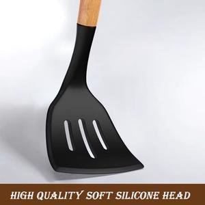 Kitchen Cooking Utensils Set, 33 Pcs Non-Stick Utensils Spatula Set with Holder, Black Wooden Handle Silicone Kitchen Gadgets Utensil Set Umite Chef