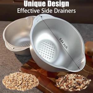 Rice Washer Strainer Bowl, Stainless Steel Washing Bowl for Rinsing Quinoa, Side Drainers Colander for Cleaning Fruits, Vegetables, and Beans - Versatile Kitchen Gadgets No Brand
