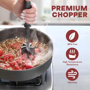 Meat Chopper & Masher – Heat Resistant, Non-Stick Nylon Kitchen Utensil - Ideal for Meat Preparation - Perfect for Ground Beef, Turkey & More