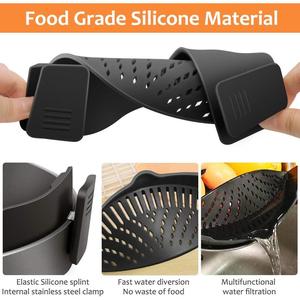 Clip on Strainer for Pots Pan Pasta Strainer, Silicone Food Strainer Hands-Free Pan Strainer, Clip-On Kitchen Food Strainer for Spaghetti, Pasta, Ground Beef Fits All Bowls and Pots No Brand