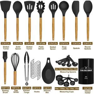 Kitchen Cooking Utensils Set, 33 Pcs Non-Stick Utensils Spatula Set with Holder, Black Wooden Handle Silicone Kitchen Gadgets Utensil Set Umite Chef