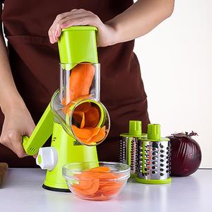 Rotary Grater with Handle, Detachable Stainless Steel Blades and Strong Suction Base, Mandoline Slicer, Vegetable & Cheese Grater - Kitchen Utensil