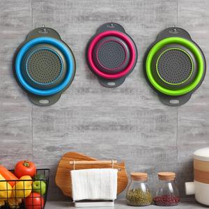 3-Pcs Collapsible Silicone Colander Set – Green, Blue & Purple Strainers (2x 4QT, 1x 2QT) for Easy Draining of Pasta, Veggies & Fruits