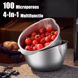 Rice Washer Strainer Bowl, Stainless Steel Washing Bowl for Rinsing Quinoa, Side Drainers Colander for Cleaning Fruits, Vegetables, and Beans - Versatile Kitchen Gadgets No Brand