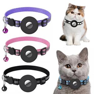 Reflective Bright Color Nylon Pet Collar with Airtag Holder for Cats, Kittens & Puppies - Waterproof & Protective