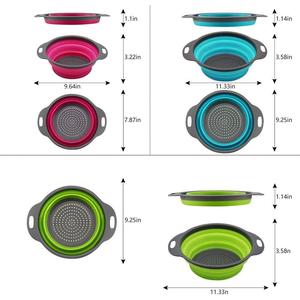 3-Pcs Collapsible Silicone Colander Set – Green, Blue & Purple Strainers (2x 4QT, 1x 2QT) for Easy Draining of Pasta, Veggies & Fruits