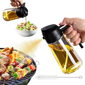 Oil Dispenser for Kitchen - 16Oz / 470Ml Olive Oil Bottle - 2 in 1 Olive Oil Dispenser & Oil Sprayer with Brush - Oil Sprayer for Cooking, Salad, Barbecue Black CXINYI