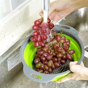 3-Pcs Collapsible Silicone Colander Set – Green, Blue & Purple Strainers (2x 4QT, 1x 2QT) for Easy Draining of Pasta, Veggies & Fruits