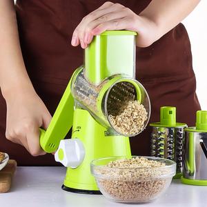 Rotary Grater with Handle, Detachable Stainless Steel Blades and Strong Suction Base, Mandoline Slicer, Vegetable & Cheese Grater - Kitchen Utensil