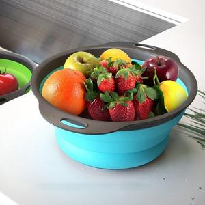 3-Pcs Collapsible Silicone Colander Set – Green, Blue & Purple Strainers (2x 4QT, 1x 2QT) for Easy Draining of Pasta, Veggies & Fruits