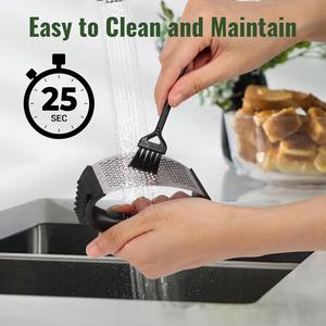 Garlic Press Rocker, Stainless Steel Garlic Mincer and Garlic Crusher, Easy-Squeeze Garlic Tool with Peeler and Cleaning Brush for Smashing Garlic Pomyter